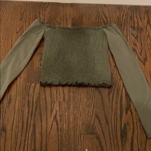 hollister green smocked crop top